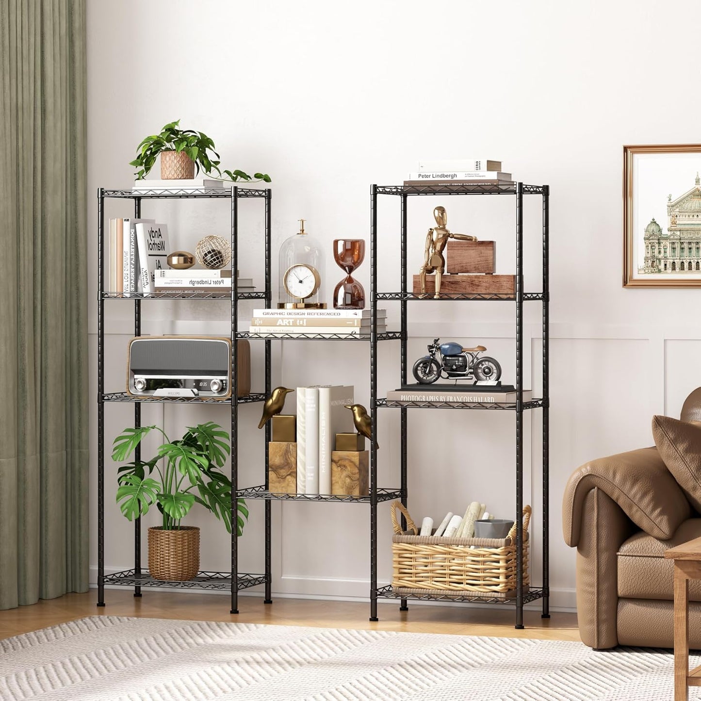 HOMEFORT 5-Shelving Unit, Adjustable Wire Shelving, Metal Wire Shelf Rack Organizer for Kitchen, Pantry, Closet, Bathroom, Laundry, Black,21" W x 11" D x 53" H