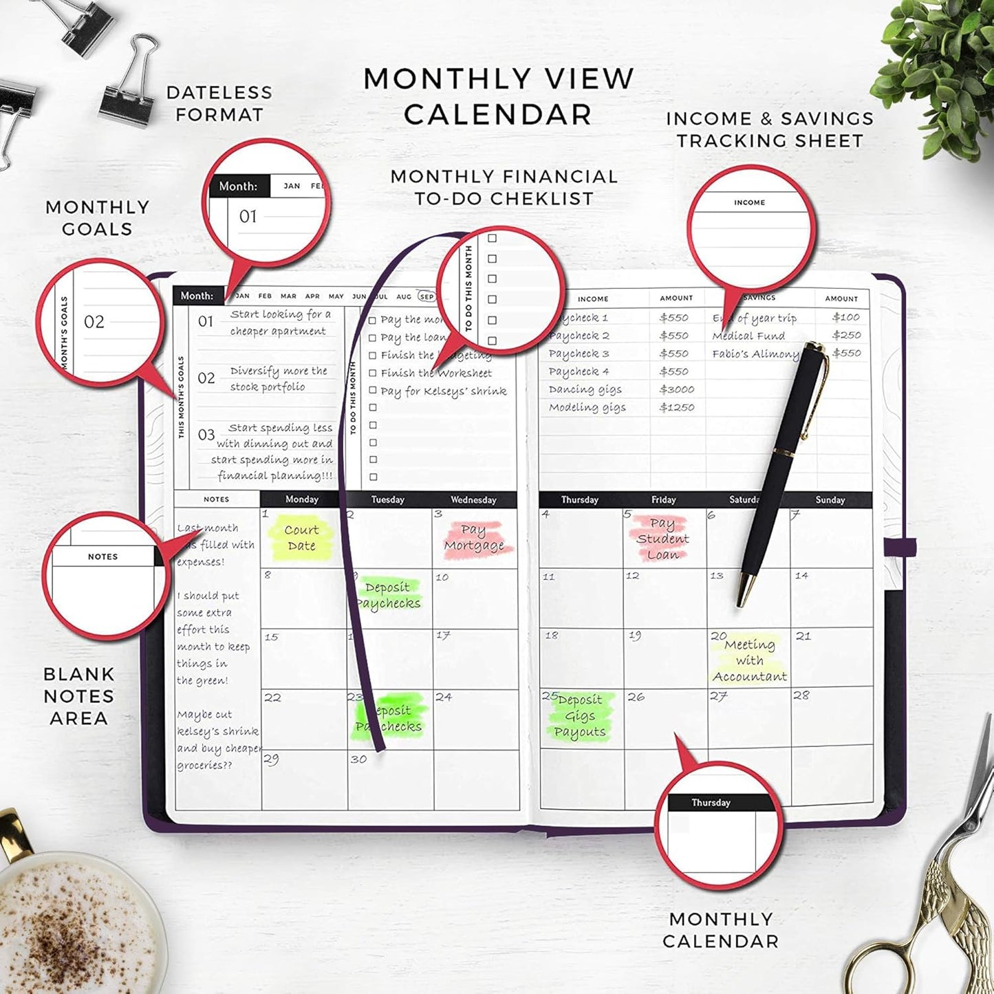 Smart Planner Budget Book – A5 Size 8.6 x 5.7 inches – Undated Budget Planner Organizer with Calendars, Debt Tracker, Expense Sheets, Savings Trackers and More – Inner Pocket for Receipts (Purple)