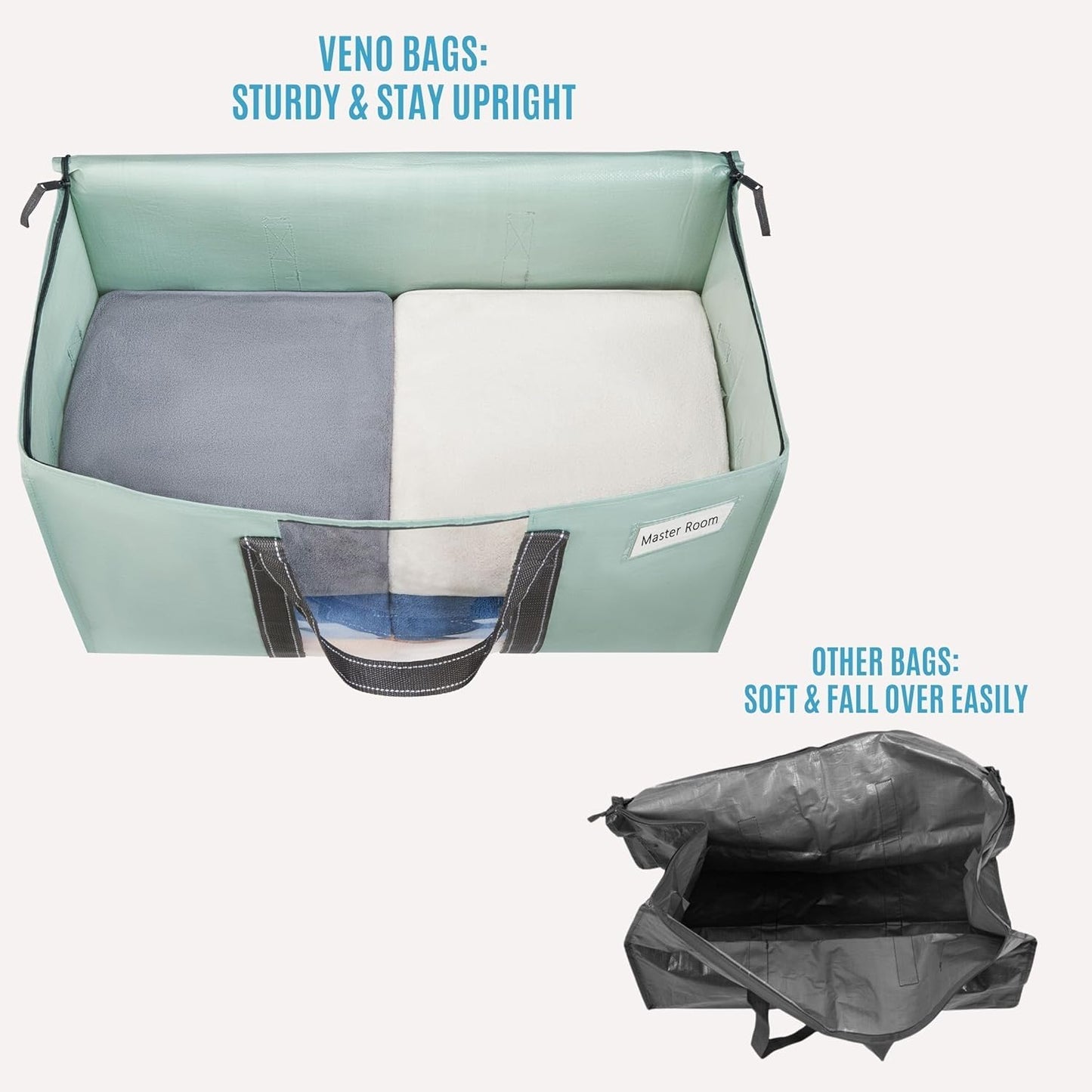 VENO 10 Pack Moving Bags, Moving Supplies, Moving Boxes, College Packing Storage Boxes with Lids Alternative, Heavy Duty Totes, Extra Large, Sturdy Handles, Zipper (Light Green with Window, 10 Pack)