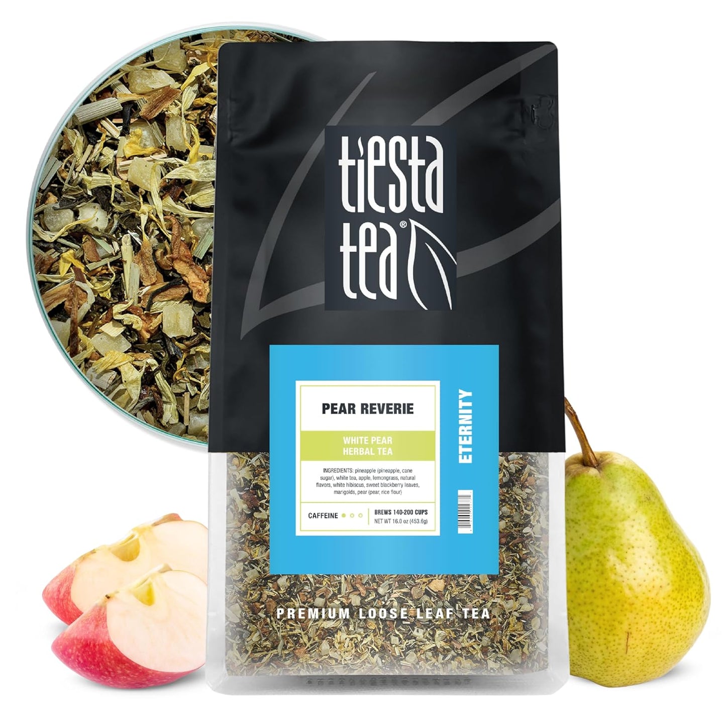 Tiesta Tea - Pear Reverie Tea, Loose Leaf, White Pear Herbal Tea, Premium Low Caffeine Tea Blend, Make Hot or Iced & Up to 200 Cups, 16 oz Resealable Bulk Pouch