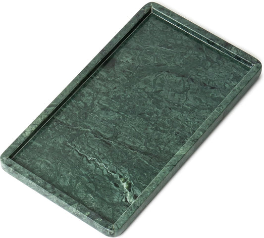 Cork & Mill Green Marble Tray for Bathroom Countertop, Kitchen Counter, or Catchall - 13" x 7½" Large Vanity Tray for Skincare or Perfume - Handcrafted Natural Marble Stone Organizer