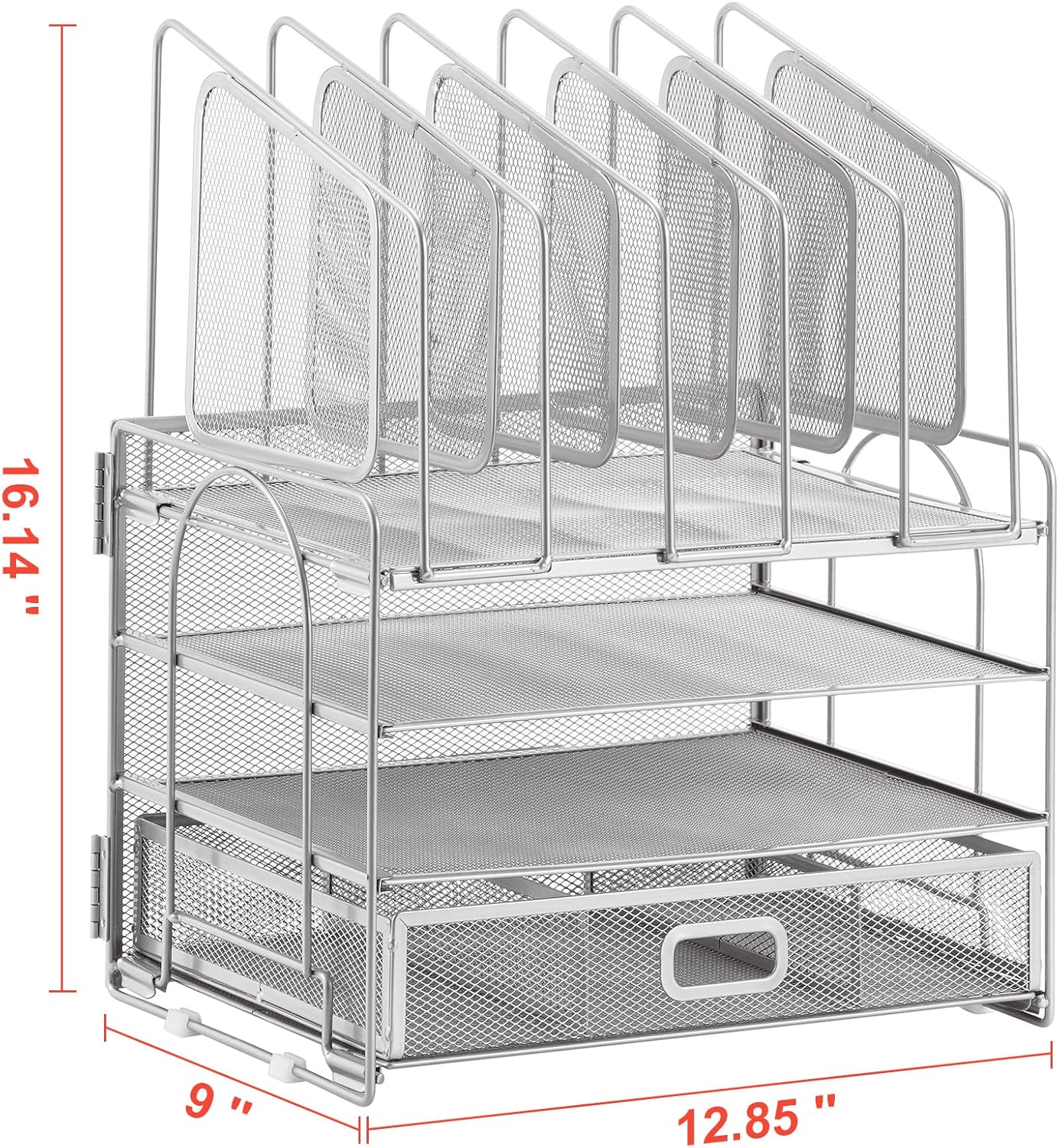 Marbrasse Desk Organizers, 4-Tier Mesh Desk File Organizer with 5 Vertical File Holders and 2 Pen Holders, Multifunction Desktop Organizer,Desk Organizers and Accessories for Home Office (Silver)