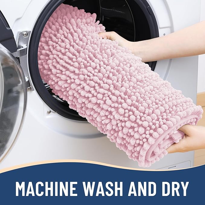 Arotive Luxury Chenille Bathroom Rug Mat, Extra Soft Thick Absorbent Shaggy Bath Rugs, Non-Slip Machine Wash Dry, Plush Bath Mats for Bathroom, Shower and Tub, 36x24, Pink