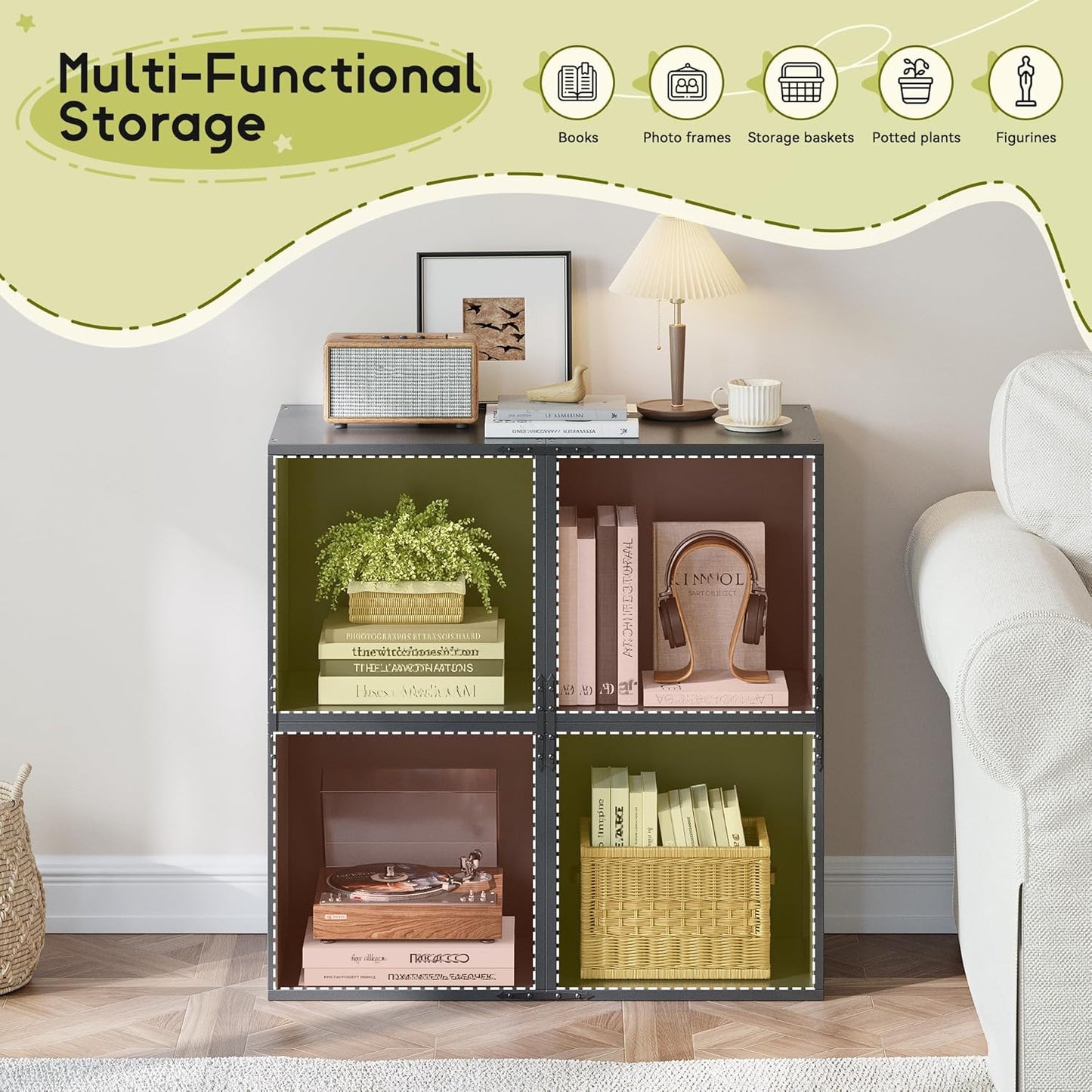 2-Tier Stackable Cube Storage Organizer, DIY Open Storage Display Bookcase with Anti-Tip Design, Cube Book Shelf for Bedroom, Office, Dorm,15" W x 11.81" D x 30" H, Black