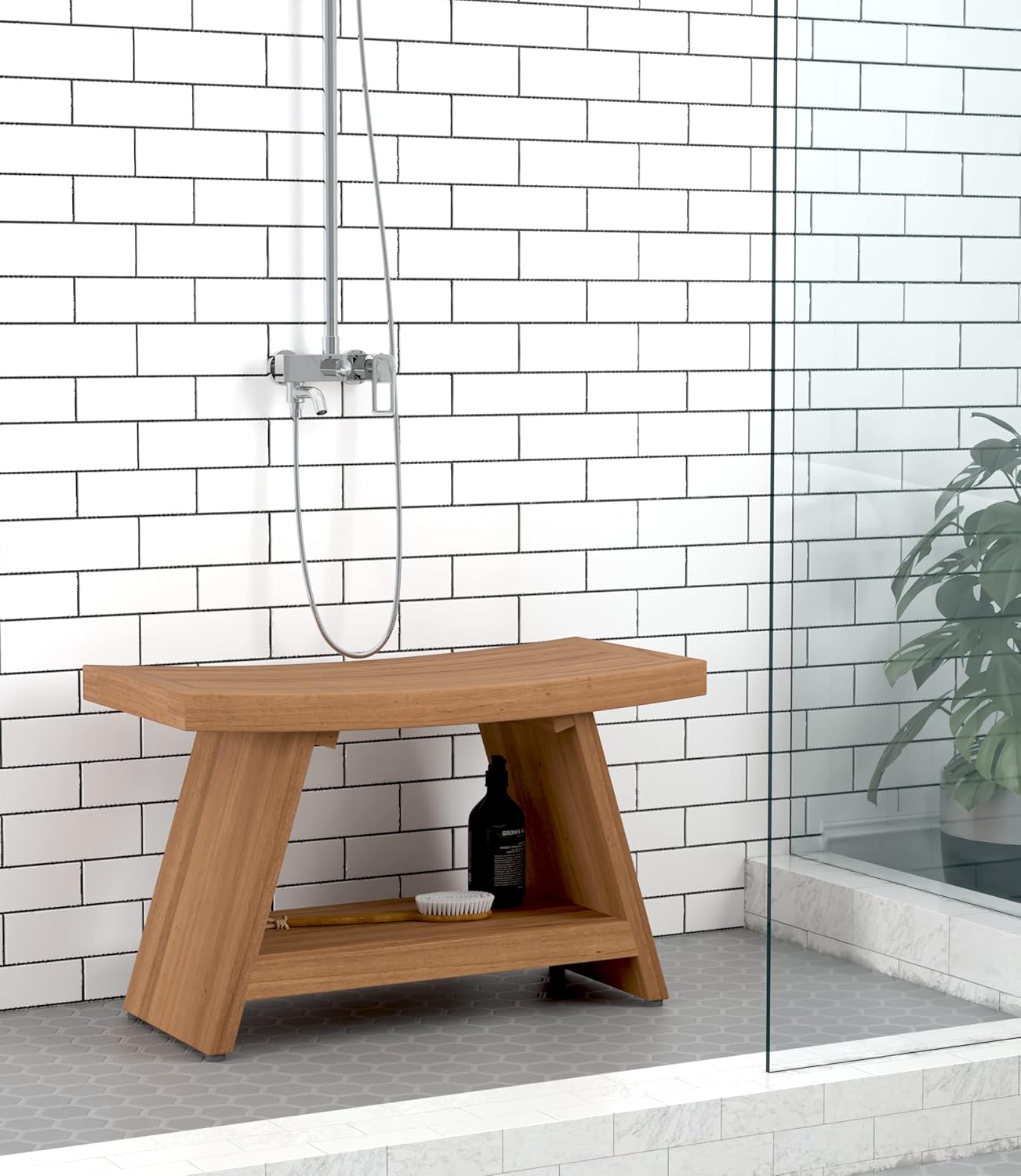 AquaTeak Patented 30" Asia Teak Shower Bench with Shelf
