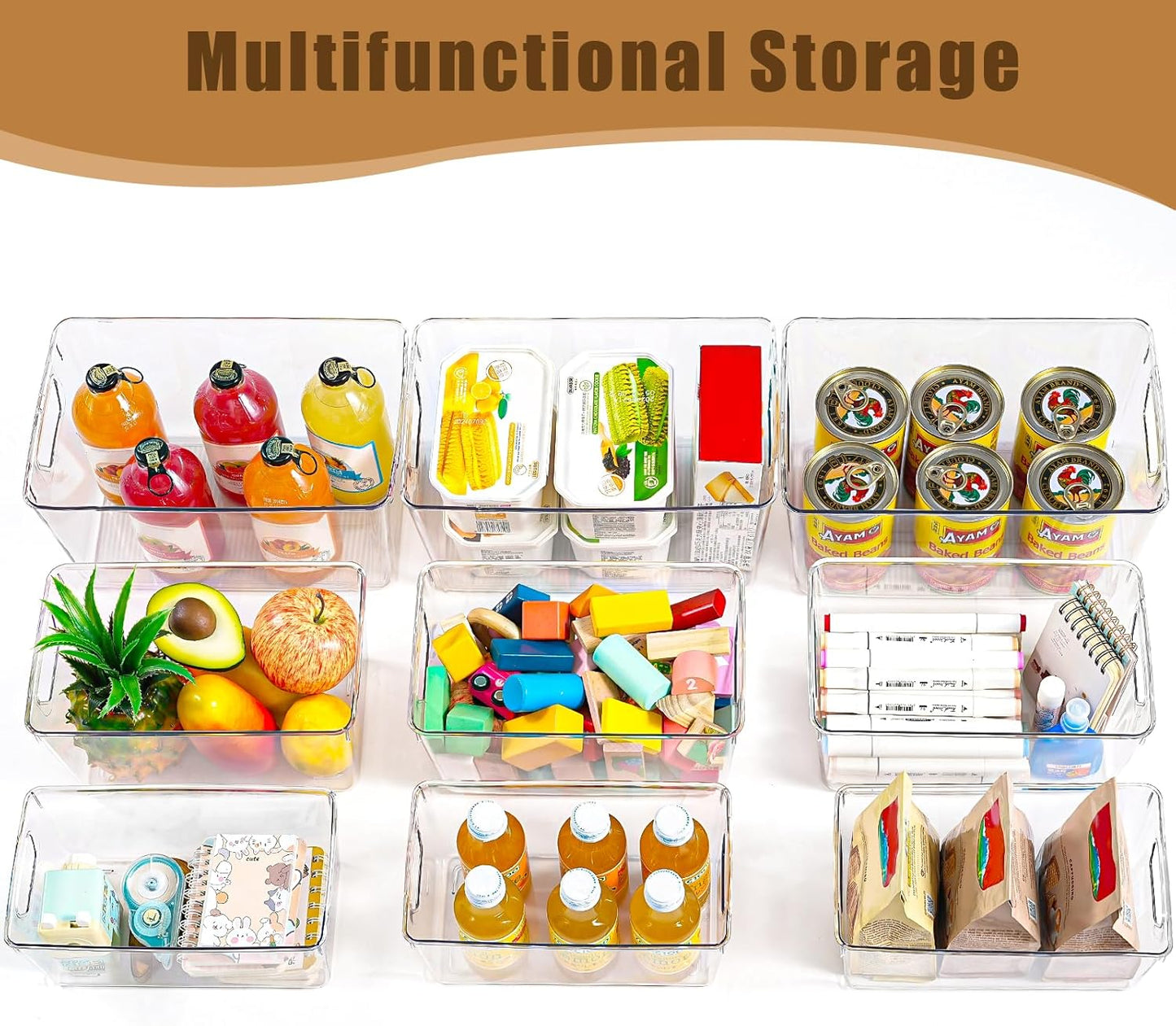 12 Pack Organizers and Storage, Pantry Organization and Storage Bins, Cabinet Organizer, Clear Plastic Storage Containers with Handle，Acrylic Storage Bins (4 Small&4 Middle&4 Large