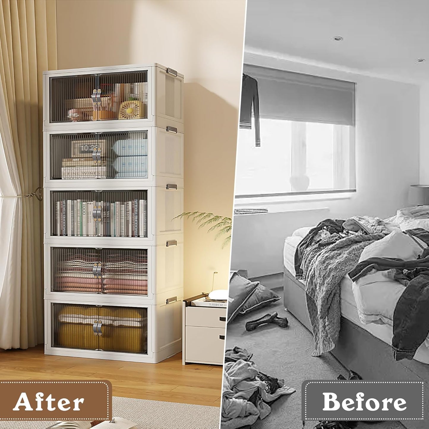 SAILUN 136Gal/543Qt Stackable Storage Bins Folding Collapsible Storage Bins with Lid, Closet Organizers and Storage, Grey 26" W x 17" D x 71" H