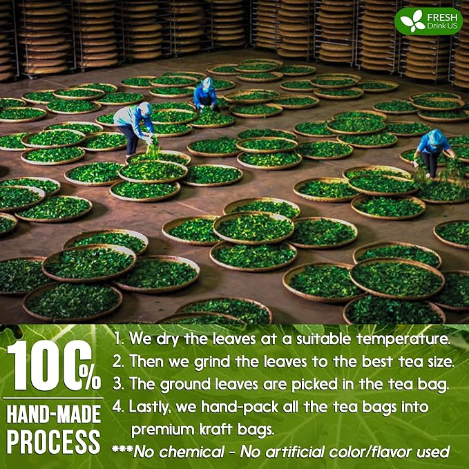 FreshDrinkUS, Premium 135 Papaya Leaf Tea Bags, 100% Natural & Pure from Papaya Leaves. Loose Leaf Herbal Tea. Made with Natural Material Tea Bags. No Sugar, No Caffeine, No Gluten, Vegan.