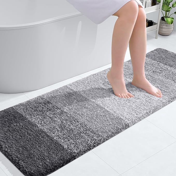 OLANLY Bathroom Runner Rugs 59x20, Extra Soft Absorbent Microfiber Bath Rugs, Rubber Backing, Quick Dry, Machine Washable Bath Mats for Bathroom Floor, Tub and Shower, Home Decor Accessories, Grey