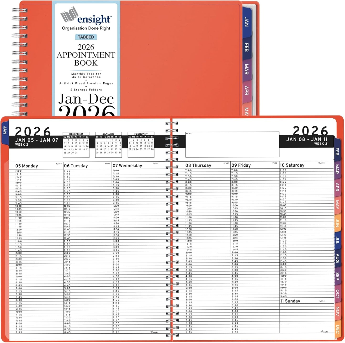 Ensight 2026 Appointment Book and Planner 8.5" x 11" Large Hourly Weekly Daily Schedule Book with Tabs, 15 Minute Time Slots, Peach Calendar Organizer Jan 2026–Dec 2026 Appointment Planner - Peach