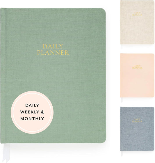Sugar Paper Undated Daily Planner, Fabric Cover, 7 x 9 Inches, Hardcover Weekly Planner (Sage)