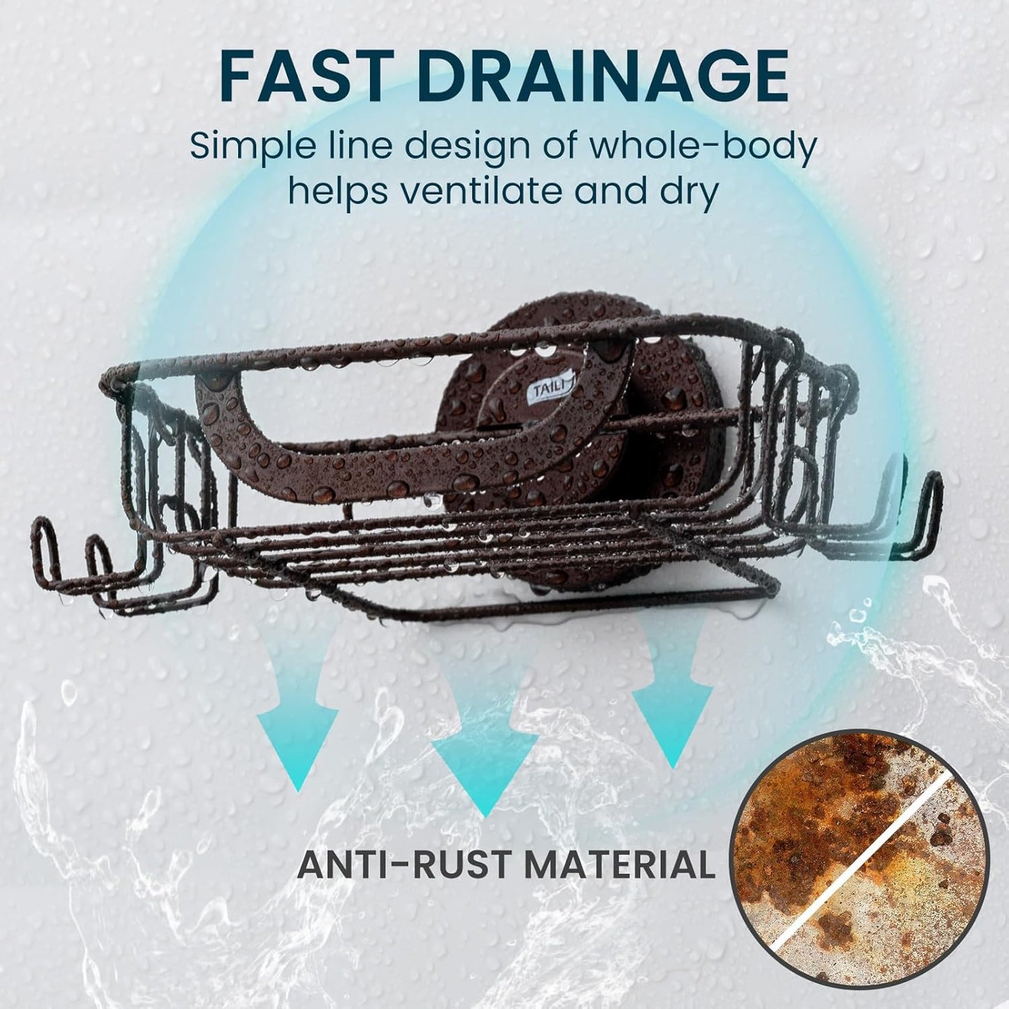 TAILI Soap Bar Holder Dish with Hooks, Shower Soap Tray Saver Suction Cup with Razor Holder for Wall, Rustproof Stainless Steel Bath Shampoo Caddy for Bathroom Accessories Organizer,Brown