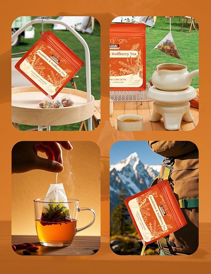 Organic Dandelion Root & Wolfberry Detox Tea Bags - Liver & Kidney Health Support, 15 Compostable Corn Fiber Bags (Caffeine-Free, Plastic-Free, Cleanse & Repair Formula)