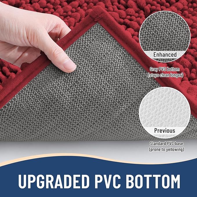 Arotive Luxury Chenille Bathroom Rug Mat, Extra Soft Thick Absorbent Shaggy Bath Rugs, Non-Slip Machine Wash Dry, Plush Bath Mats for Bathroom, Shower and Tub, 70x24, Red