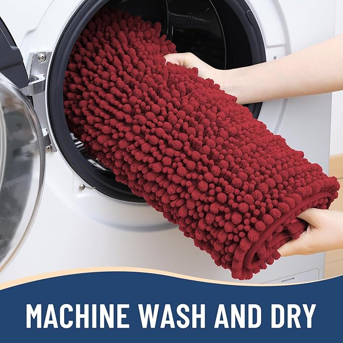 Arotive Luxury Chenille Bathroom Rug Mat, Extra Soft Thick Absorbent Shaggy Bath Rugs, Non-Slip Machine Wash Dry, Plush Bath Mats for Bathroom, Shower and Tub, 36x24, Red