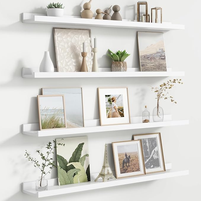 Floating Picture Ledge Shelves Set of 4, 36 Inch Shelves with Lip - Large Nursery Book Shelf for Toys Storage, Kids Bookshelf, Living Room, Bedroom Decor Frames