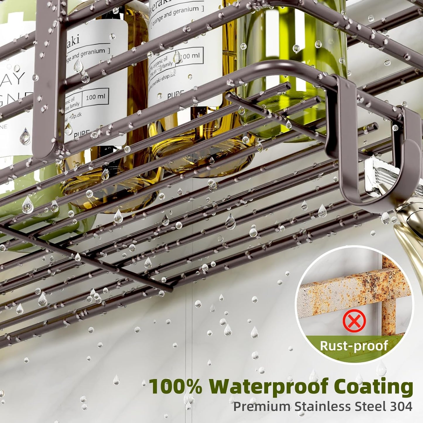 Yougai Shower Caddy 3 Pack, No Drilling Stainless Steel Hanging Shower Organizer Set, Strong Adhesive Shower Organizer for Bathroom Storage, Waterproof & Large Bearing Weight Organizer Shelf