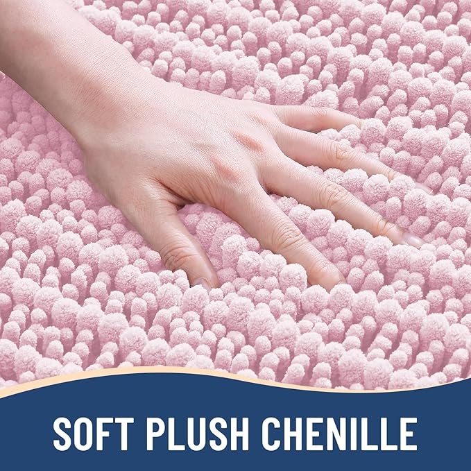 Arotive Luxury Chenille Bathroom Rug Mat, Extra Soft Thick Absorbent Shaggy Bath Rugs, Non-Slip Machine Wash Dry, Plush Bath Mats for Bathroom, Shower and Tub, 36x24, Pink