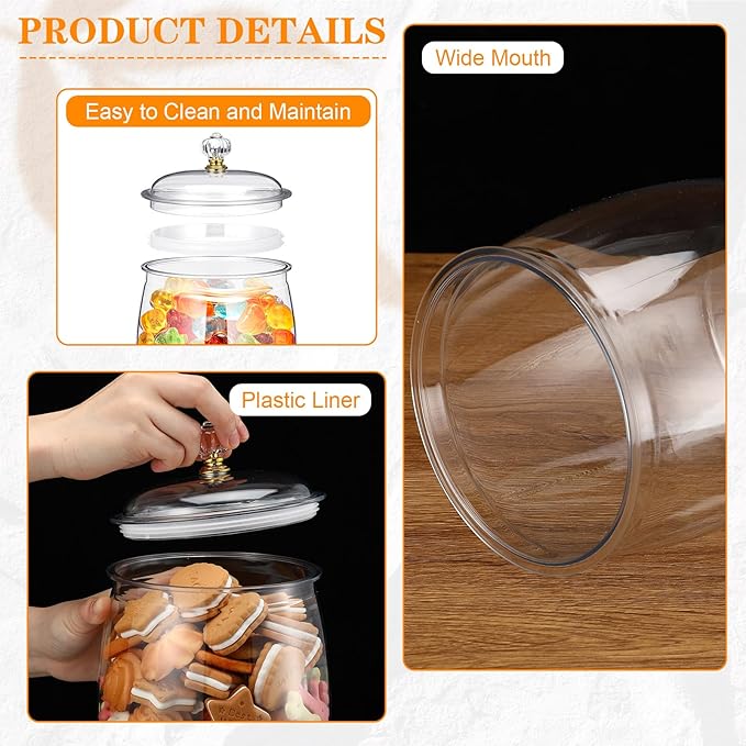 Nuogo 4 Pcs Plastic Candy and Cookie Jars with Lids Clear Cookie Container Candy Jars Large Airtight Apothecary Storage Organization for Wedding Home Kitchen Bar(128 oz)