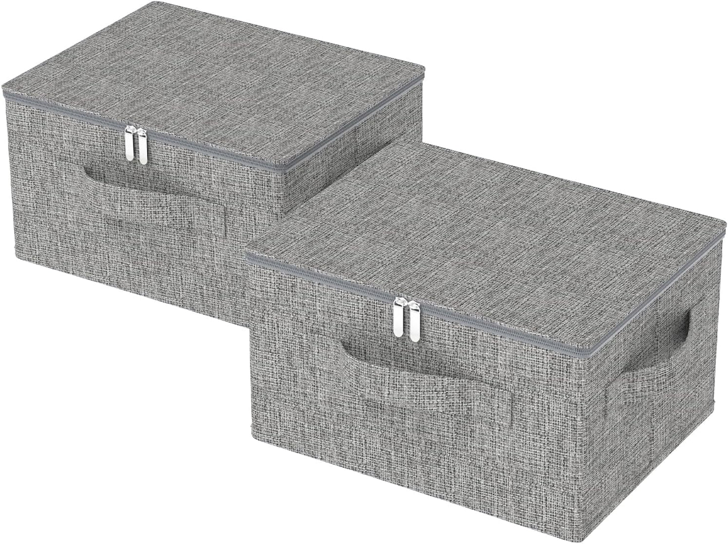 Underbed Storage Box Containers with Lid, Foldable Blanket Baskets, Home Underbed Organization for Organizing Clothes, Shoes, Pillows, 17.7x13.7x9.8Inches, Grey, 2 Pack