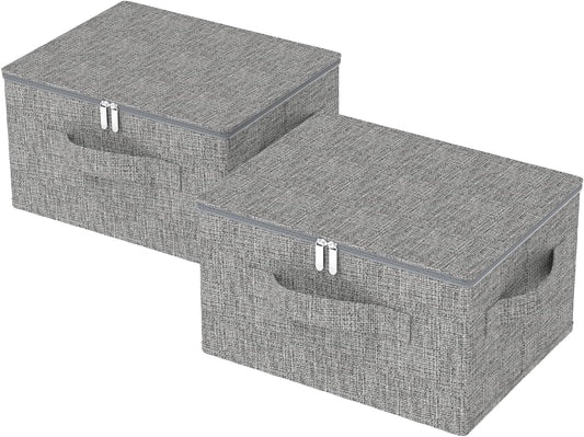 Underbed Storage Box Containers with Lid, Foldable Blanket Baskets, Home Underbed Organization for Organizing Clothes, Shoes, Pillows, 17.7x13.7x9.8Inches, Grey, 2 Pack
