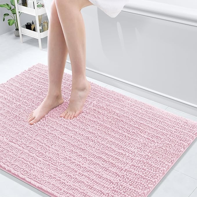 Arotive Luxury Chenille Bathroom Rug Mat, Extra Soft Thick Absorbent Shaggy Bath Rugs, Non-Slip Machine Wash Dry, Plush Bath Mats for Bathroom, Shower and Tub, 47x32, Pink