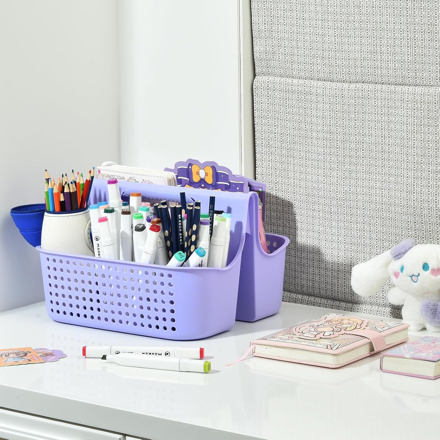 ALINK Portable Plastic Shower Caddy Basket, Large Cleaning Supply Caddy Organizer Storage Tote with Handle for Bathroom, College, Self, Cabinet, Dorm Room Essentials - Purple