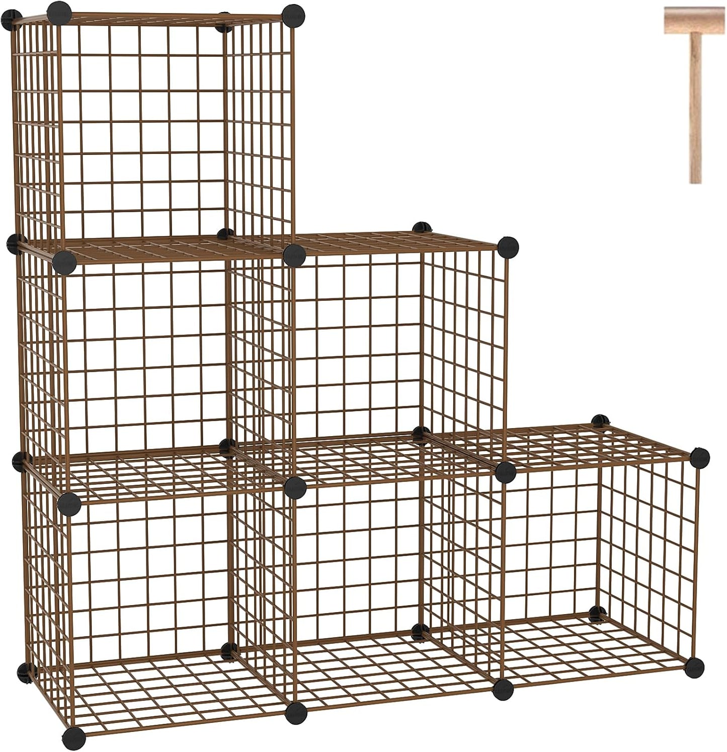 C&AHOME Wire Cube Storage, 6 - Cube Organizer Metal C Grids, Modular Shelves Units, Closet Organizer, Ideal for Home, Office, Living Room, 36.6”L x 12.4”W 36.6”H, Brown UWCS3006R