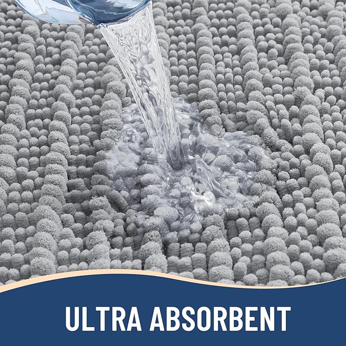 Arotive Luxury Chenille Bathroom Rug Mat, Extra Soft Thick Absorbent Shaggy Bath Rugs, Non-Slip Machine Wash Dry, Plush Bath Mats for Bathroom, Shower and Tub, 24x16, Light Grey