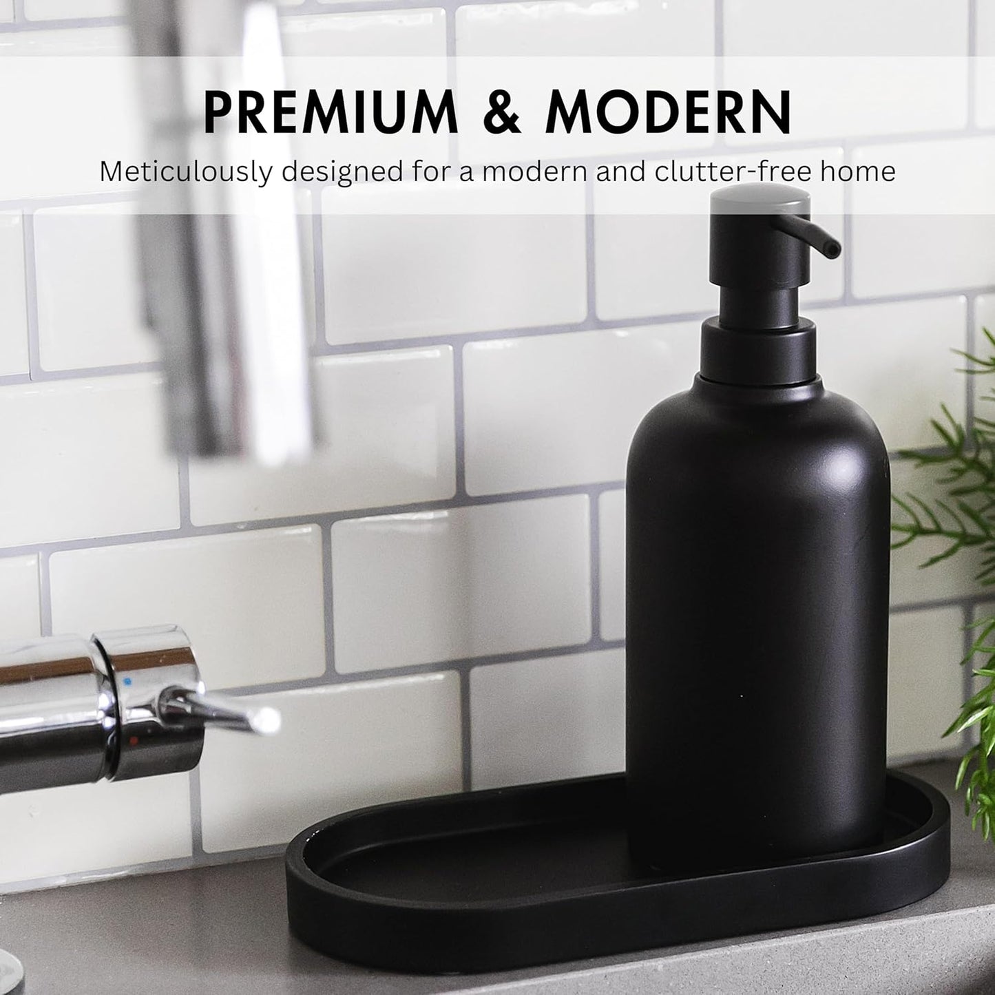 Matte Black Round Soap Dispenser Tray, 8” Soap and Lotion Bottle Tray Organizer Plate for Bathrooms, Kitchens, Countertops - Holds 2 Soap Dispensers