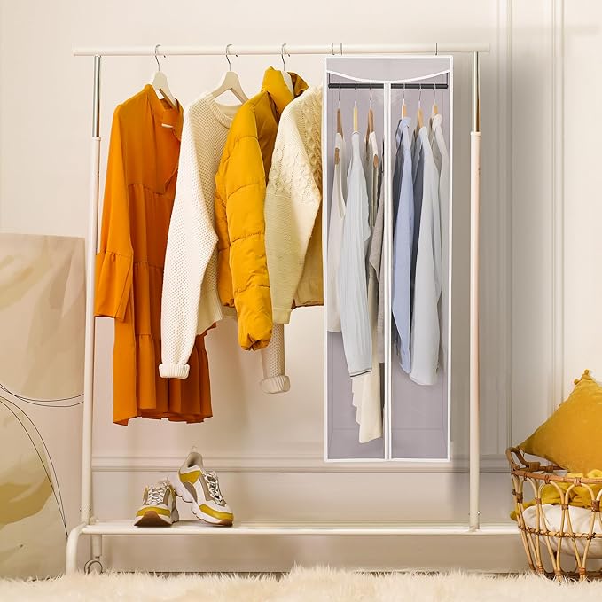 STORAGE MANIAC 2-Pack Hanging Garment Bag Zipper Cover with Sealed Clear Window, Long Garment Cover for Closet Storage Wardrobe Clothes Protector, Large Garment Storage Bag for Dresses,Suits, Grey