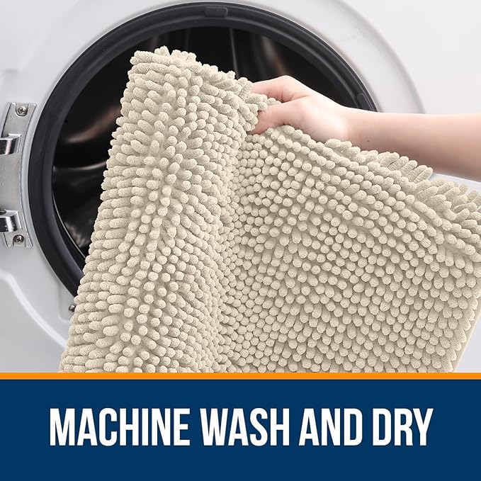 OLANLY Bathroom Rugs 36x24, Extra Soft Absorbent Chenille Bath Rugs, Rubber Backing Quick Dry, Machine Washable Bath Mats for Bathroom Floor, Tub and Shower, Home Decor Accessories, Sand