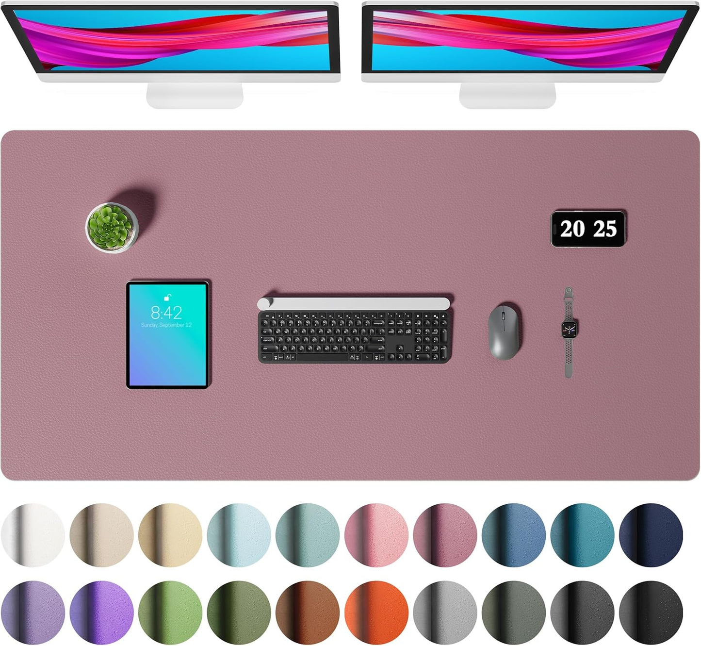 Aothia Faux Leather Desk Mat – Large Mouse Pad, Non-Slip PU Leather Blotter, Waterproof Writing Surface for Office and Home (Dark Pink, 47.2" x 23.6")