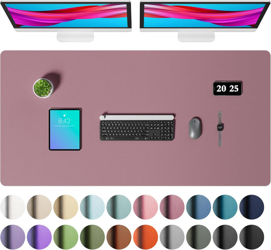 Aothia Faux Leather Desk Mat – Large Mouse Pad, Non-Slip PU Leather Blotter, Waterproof Writing Surface for Office and Home (Dark Pink, 47.2" x 23.6")