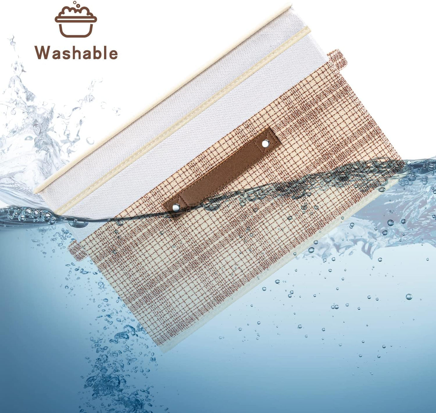 TYEERS Collapsible Storage Bins with Lids, Patchwork Design, Washable, Fabric Storage Boxes, 14.9x9.8x9.8 inches, 3 Pack, Camel Tan