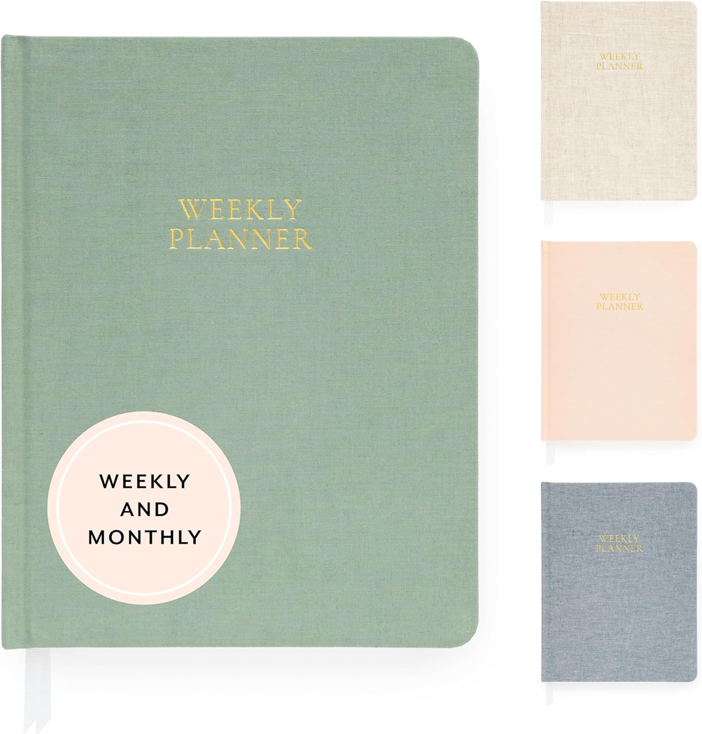 Sugar Paper Undated Weekly Planner, Fabric Cover, 7 x 9 Inches, Hardcover Weekly Planner (Sage)