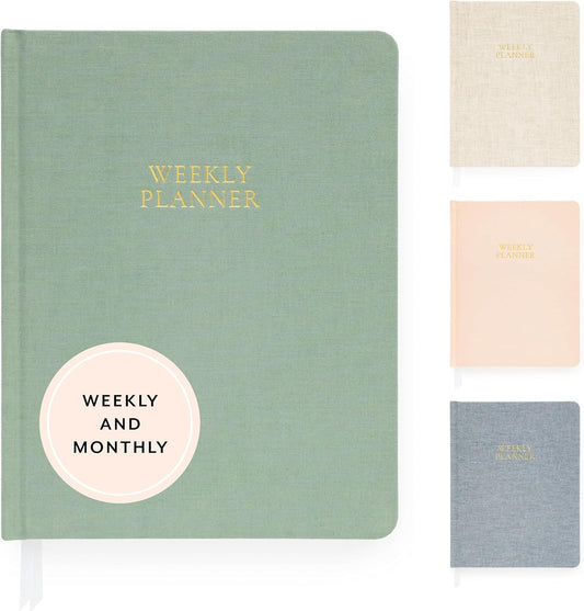 Sugar Paper Undated Weekly Planner, Fabric Cover, 7 x 9 Inches, Hardcover Weekly Planner (Sage)