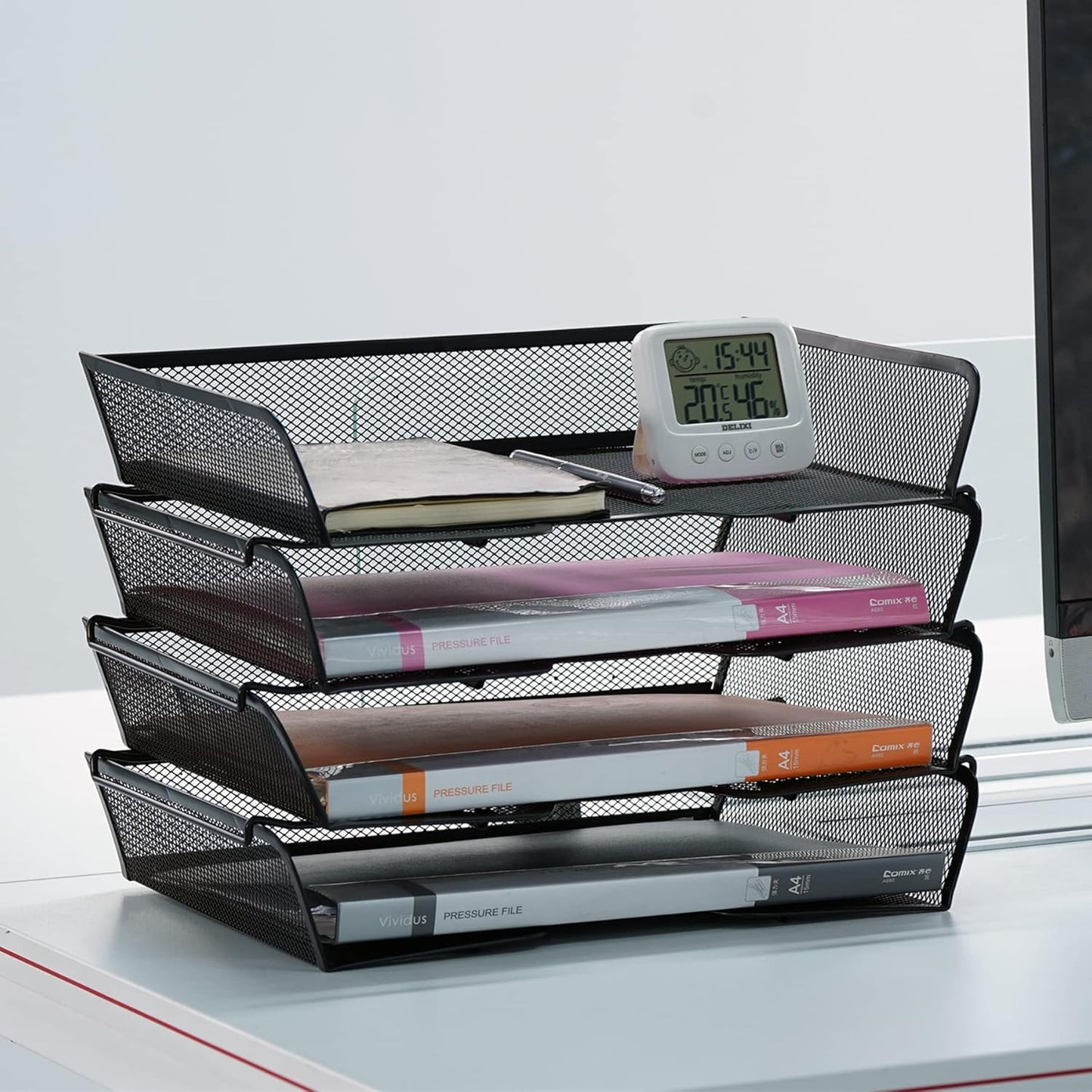 4 Tier Mesh Stackable File Trays Letter Trays,Office Paper Organizer for Desk,File Organizers and Storage,Black