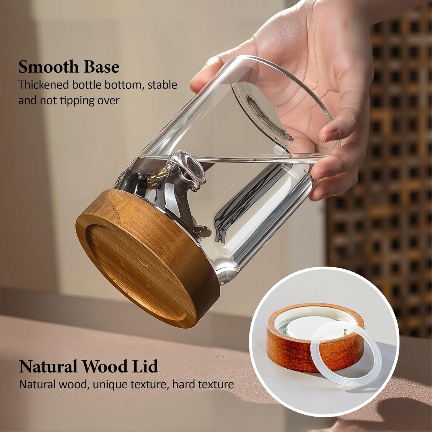 15 oz/450 ml Glass Storage Canister with Airtight Wooden Lid, Clear Small Decorative Container Jar with Spoon for Salad Overnight Oats Snacks Yogurt Cereal Fruit Spice Sugar Coffee Candy Salt