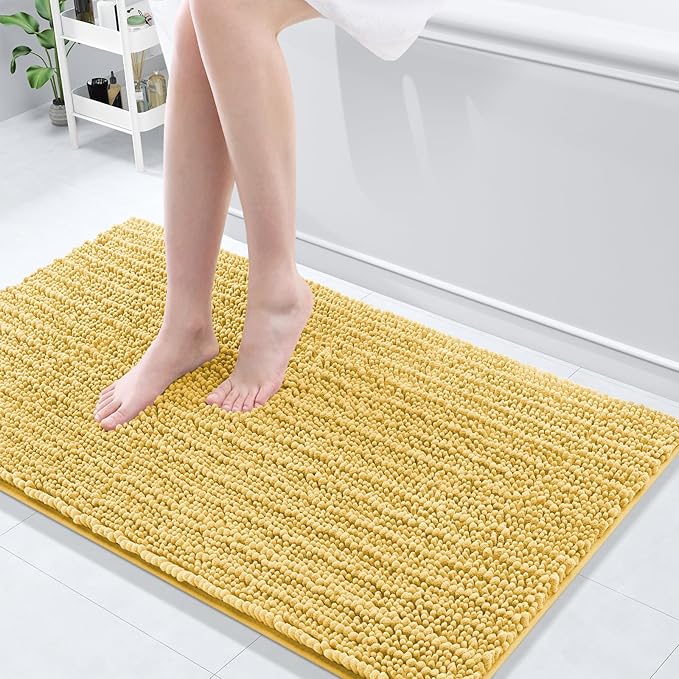 Arotive Luxury Chenille Bathroom Rug Mat, Extra Soft Thick Absorbent Shaggy Bath Rugs, Non-Slip Machine Wash Dry, Plush Bath Mats for Bathroom, Shower and Tub, 44x24, Yellow
