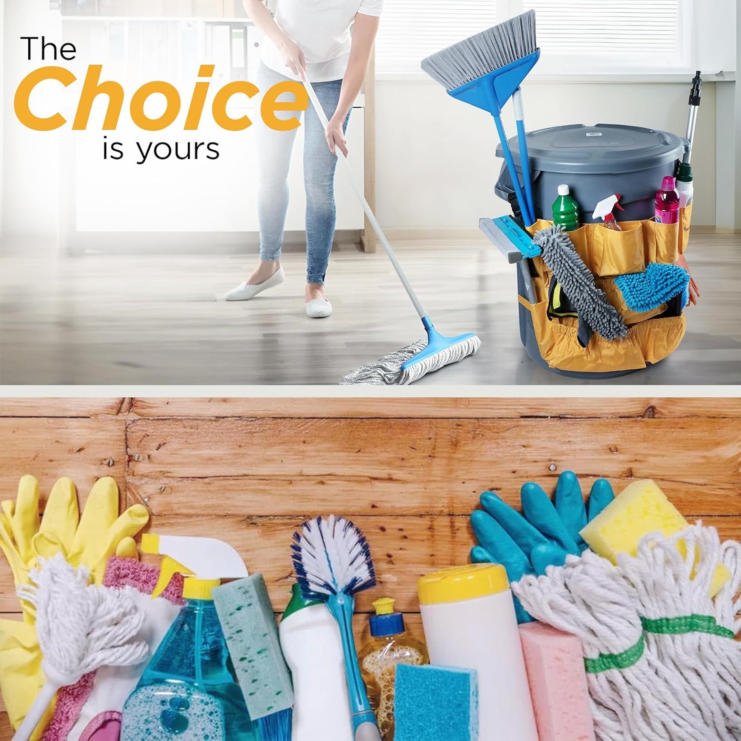 Trash Can Caddy Bag | Fits 32-55 Gallon Can | Brute & Uline Compatible | Heavy Duty Vinyl | Garbage Bin Apron | XL Commercial Size | Cleaning Caddy Organizer | Custodian & Janitorial Supplies (2 Pack)