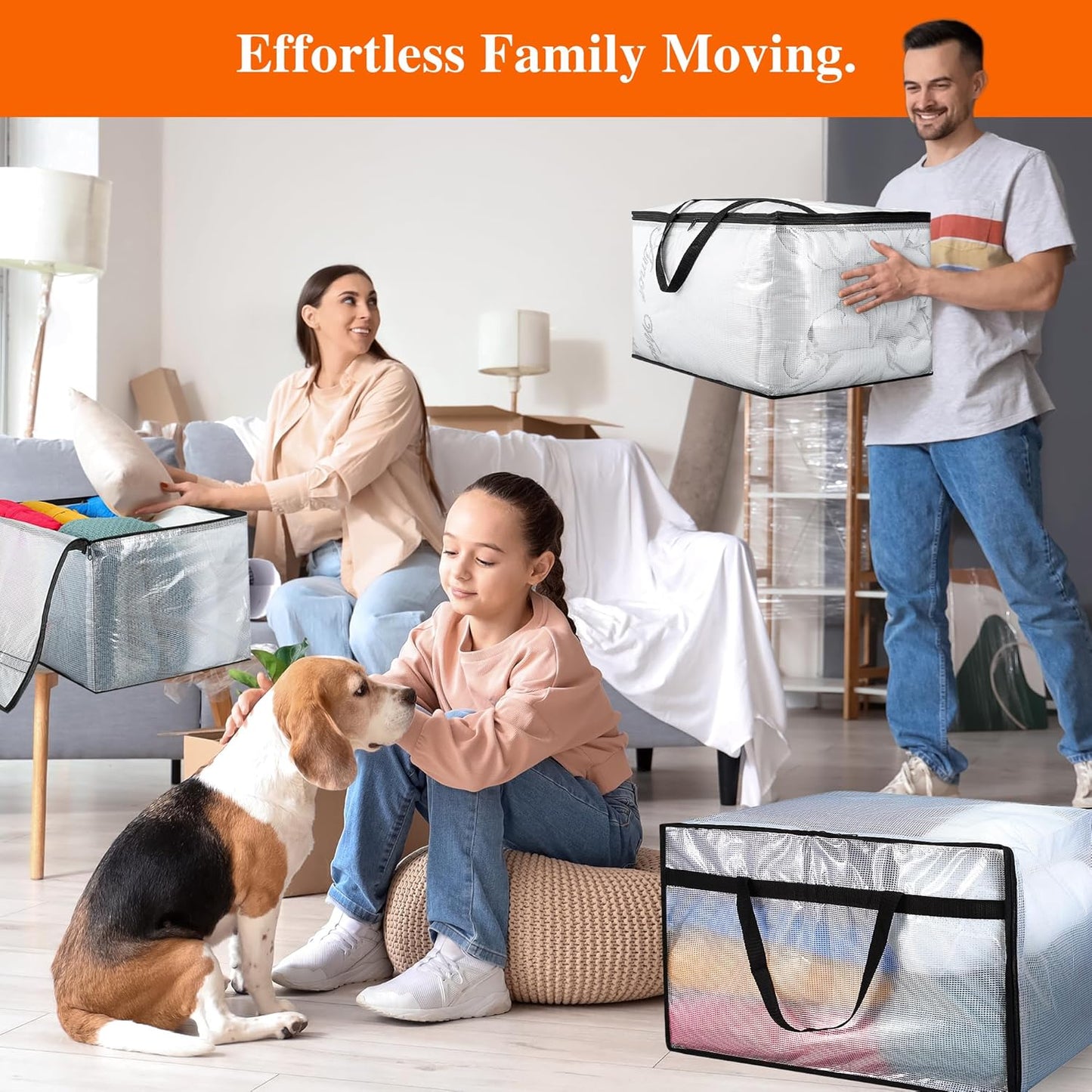 Vieshful 7 Pack 60L Clear Clothes Storage Bags with Zipper and Handles, Large Plastic Organizers for Comforter Clothes Bedding Blankets Duvets Pillow Toys & Moving