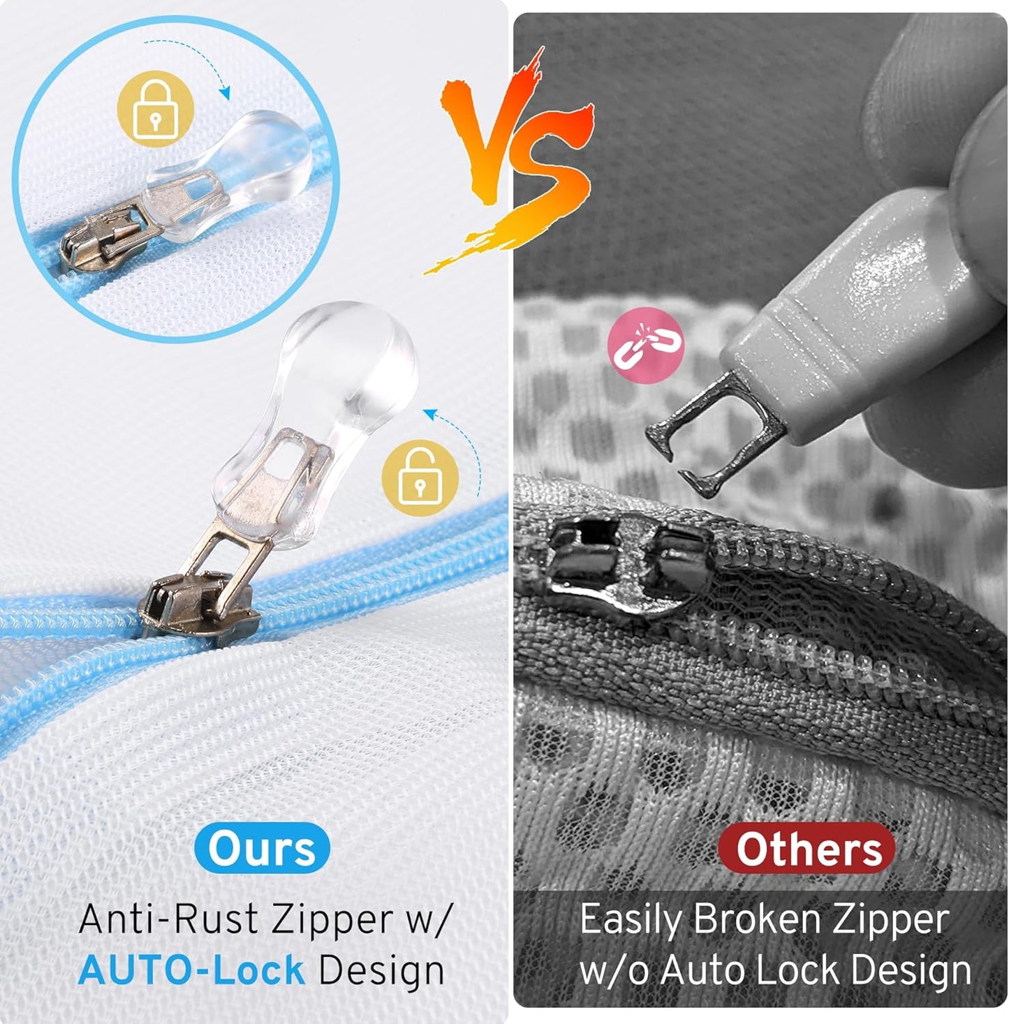 3 Pcs Mesh Laundry Bags Set for Delicates with AUTO-Lock Zipper, Lingerie Bags for Washing Delicates, Laundry Bags Mesh Wash Bags, Delicates Laundry Bag for Jeans,Blouse,Stocking,Bra(XXL,24" x 24")