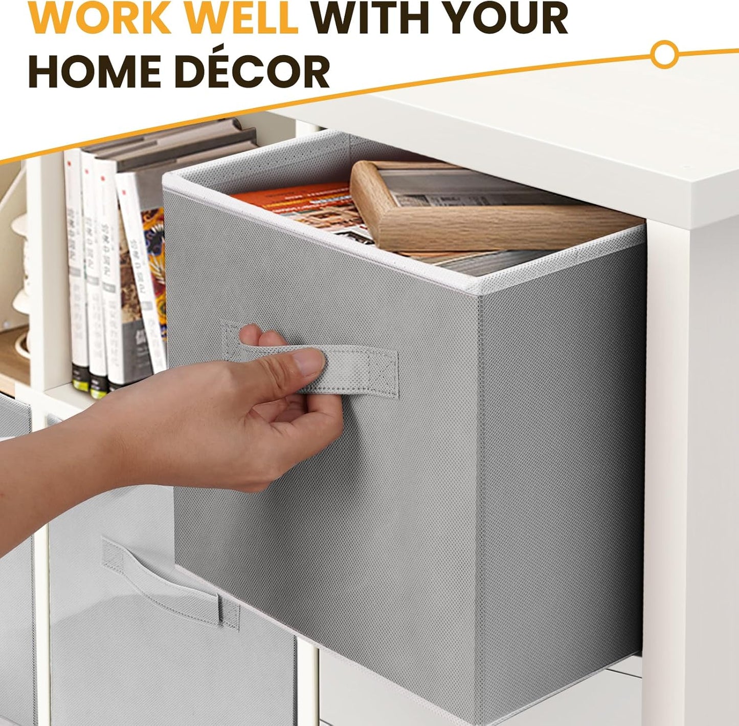 Criusia Large Storage Cubes, 13x13 Cube Storage Bins (Set of 10), Fabric Collapsible Storage Bins with Dual Handles, Foldable Cube Baskets for Shelf, Closet Organizers and Storage Box (Grey)