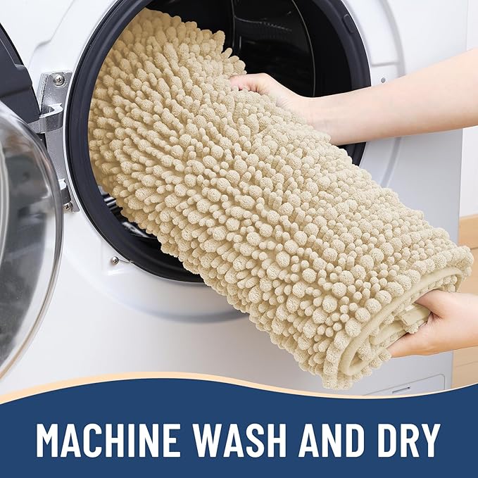 Arotive Luxury Chenille Bathroom Rug Mat, Extra Soft Thick Absorbent Shaggy Bath Rugs, Non-Slip Machine Wash Dry, Plush Bath Mats for Bathroom, Shower and Tub, 30x20, Cream Beige