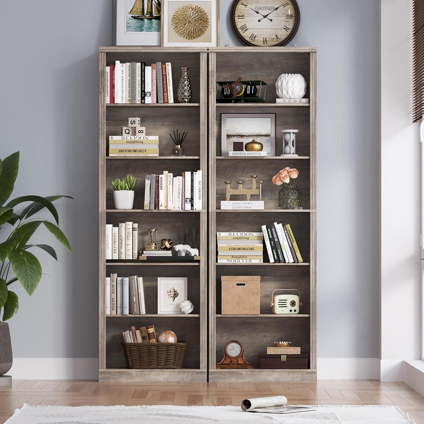 75" Tall Bookshelf, 6-Tier Floor Standing Bookcase with Adjustable Shelves, 24" Wide Open Storage Shelf, Modern Display Organizer for Home Office, Living Room, Bedroom, Study