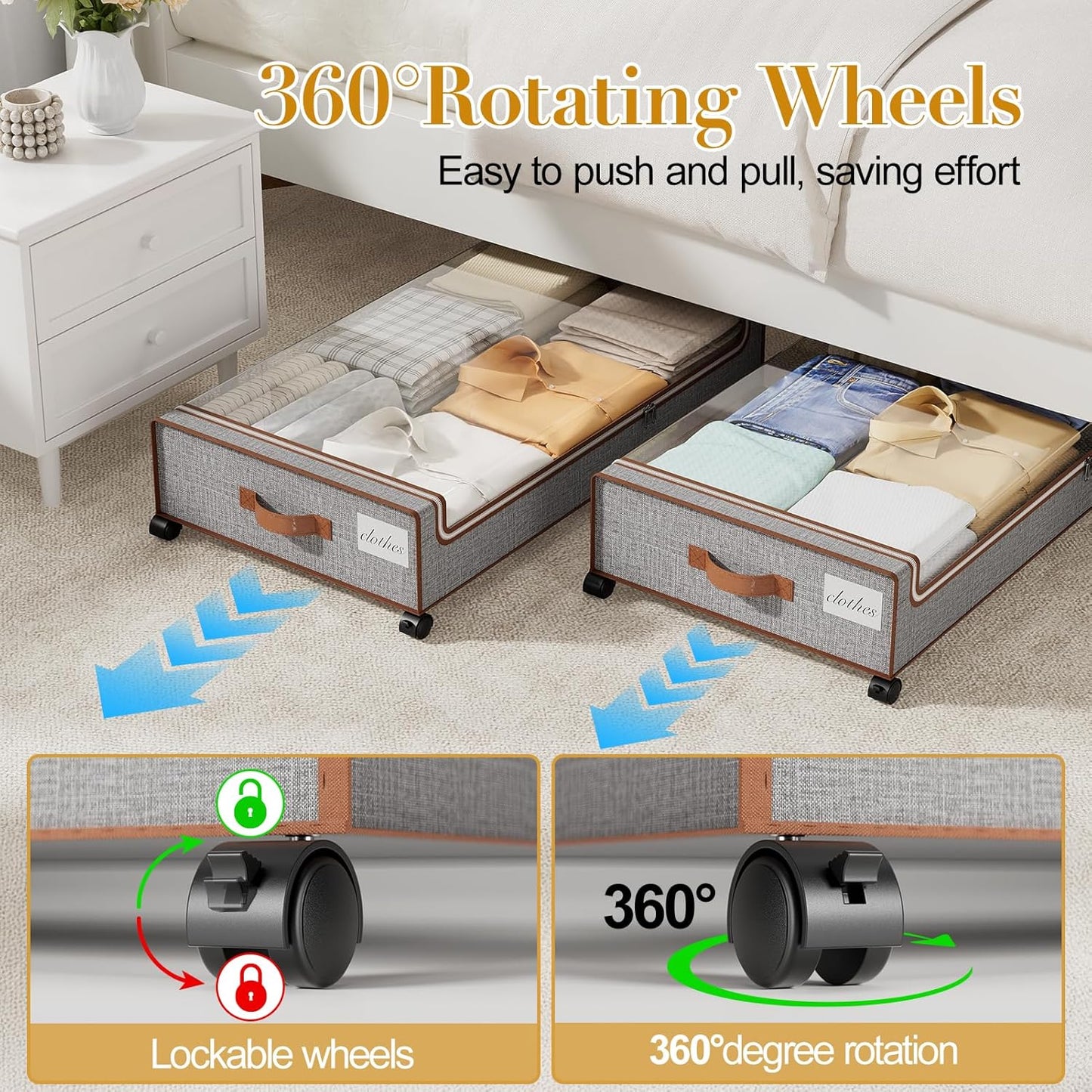 Yecaye Under Bed Storage with Wheels, 2 Pack Under Bed Storage Bins with Clear Lids & Label, XXL Large Lapacity Rolling Under Bed Drawers for Clothes, Blankets, Shoes