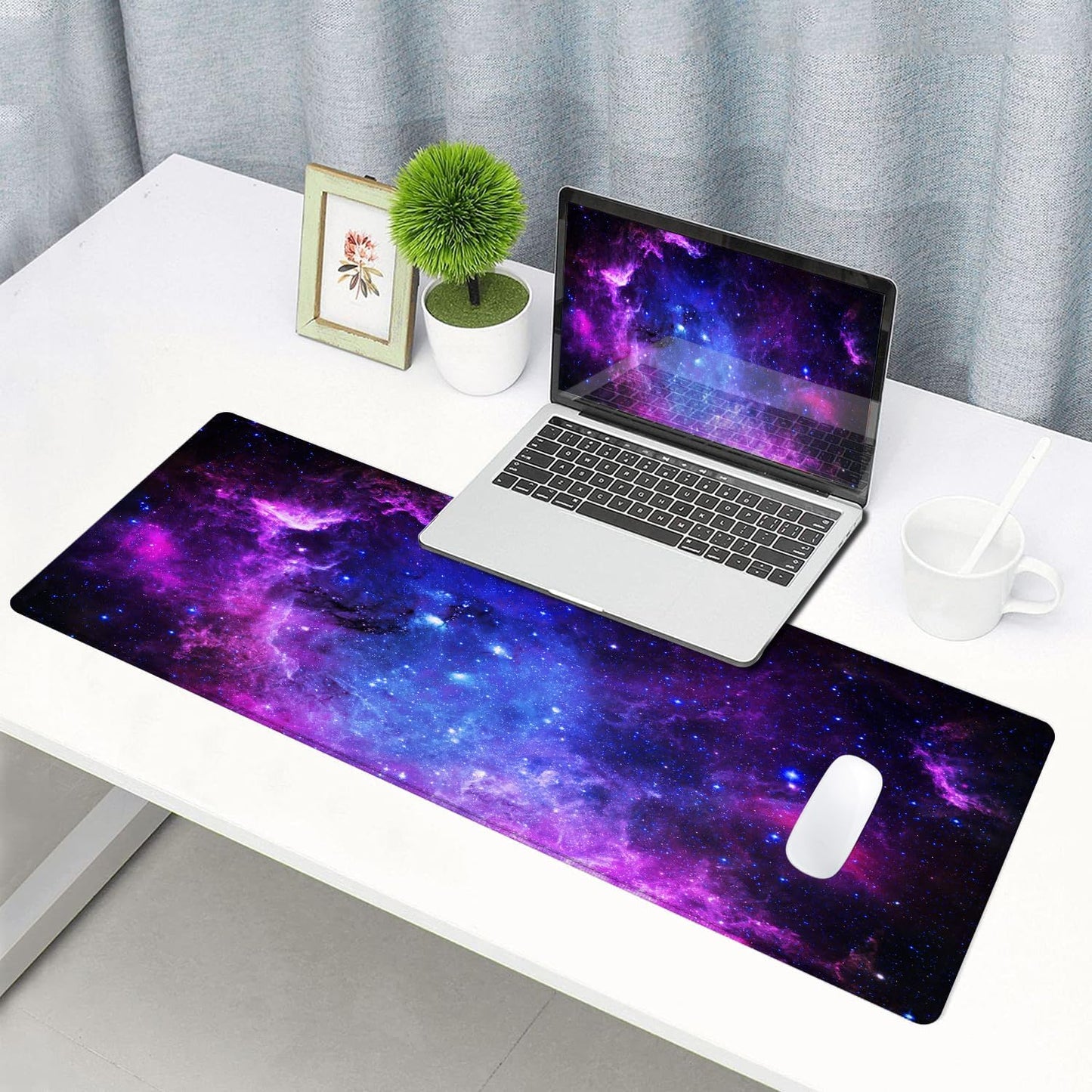 Gaming Mouse Pad, Large Mouse Pads for Desk, Non-Slip Rubber Base Mousepad, Keyboard Mouse Mat Desk Pad with Stitched Edges, 31.5x11.8 inch Galaxy