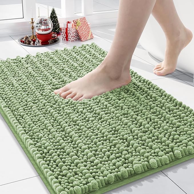 Arotive Luxury Chenille Bathroom Rug Mat, Extra Soft Thick Absorbent Shaggy Bath Rugs, Non-Slip Machine Wash Dry, Plush Bath Mats for Bathroom, Shower and Tub, 30x17, Sage Green