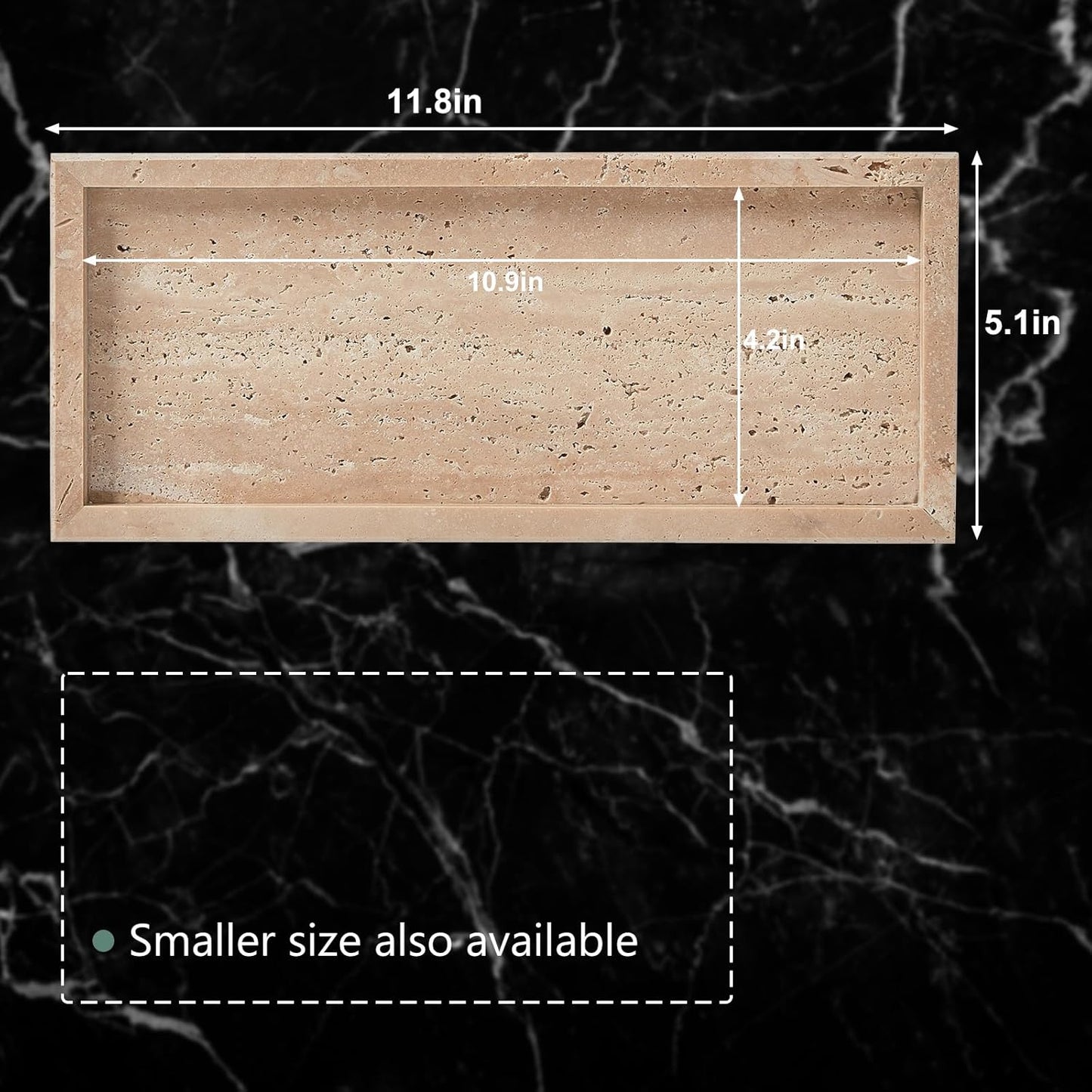 Natural Small Travertine Tray for Bathroom Vanity and Kitchen Sink, Stone Countertop Organizer for Soap Dispenser, Jewelry, Perfume, Candle, Ring, Home Decor, Non-Resin Non-Ceramic